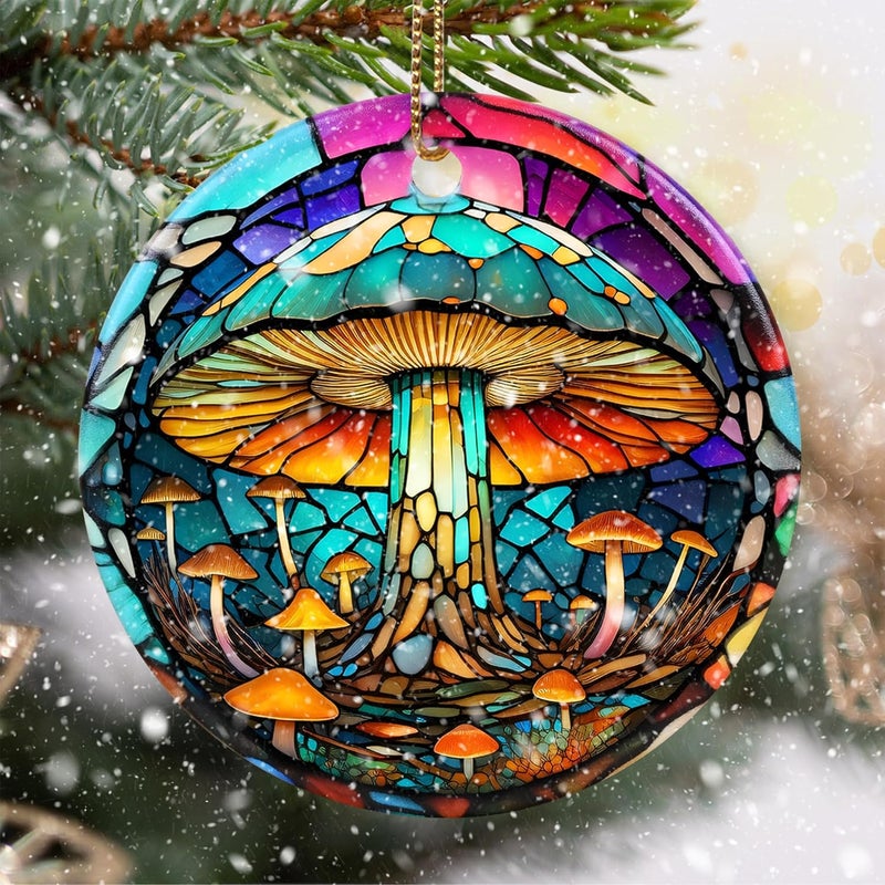 Touber Stained Ceramic Mushroom Ornament - Christmas Ornaments & Home Decor for Mushroom Lovers - Image 1